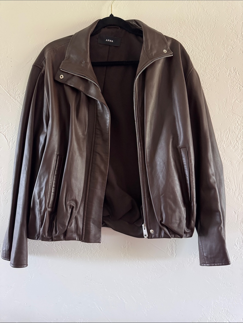 Dark Brown Leather Jacket with Zip Front